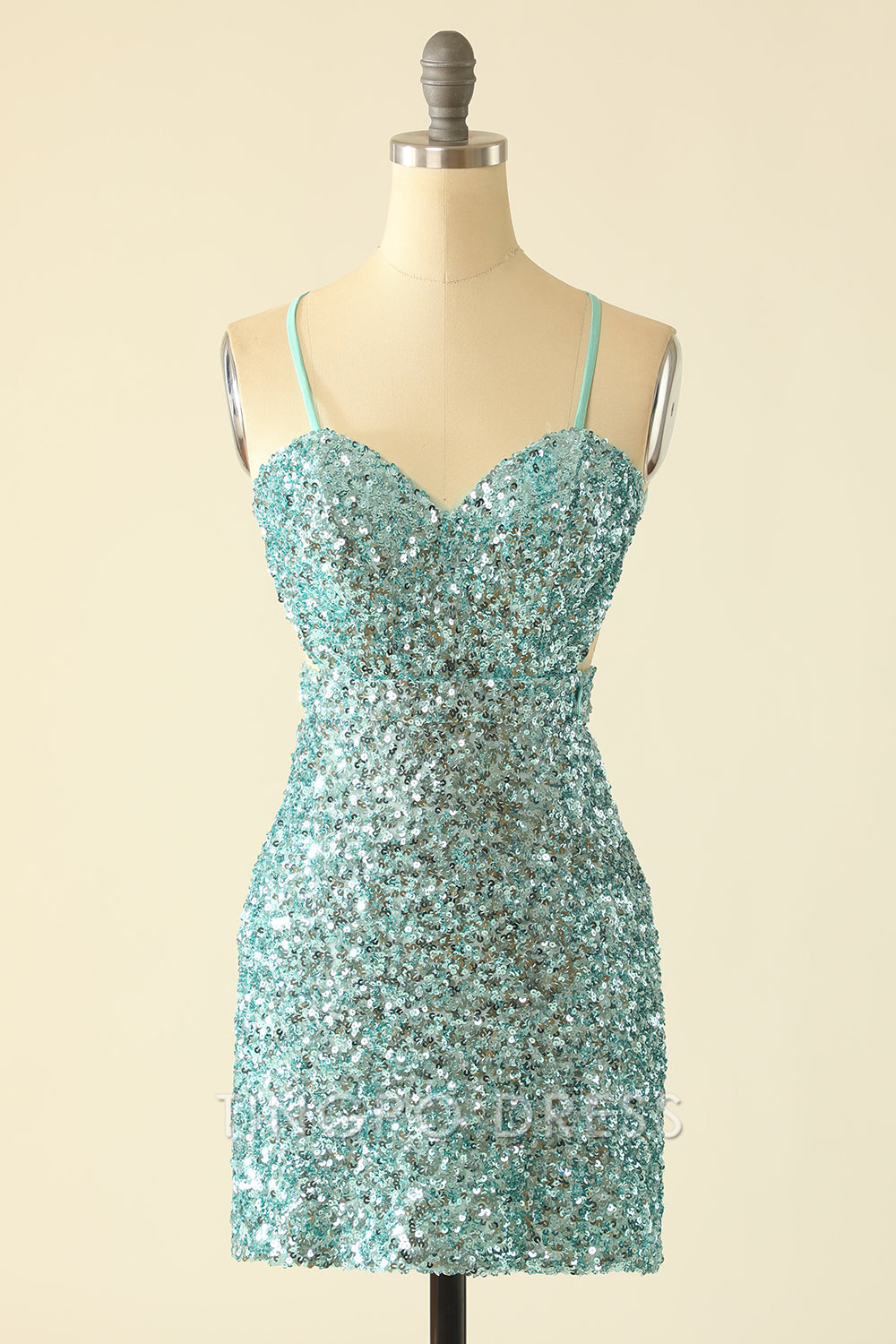 TingPo Wholesale Elegant Green Open Back Sequin Glitter Homecoming Dress formal wear dresses